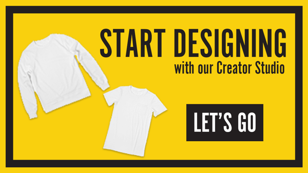click here to start designing in our creator studio with yellow background and two white shirts